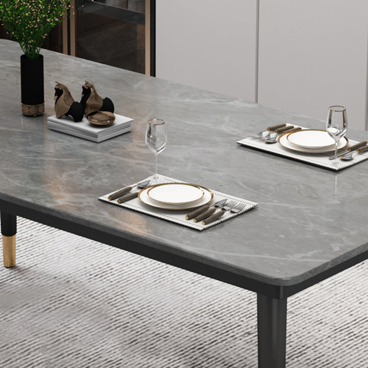 Traditional Luxury Rectangle Dining Room Table Sintered Stone Table with 4 Black Legs