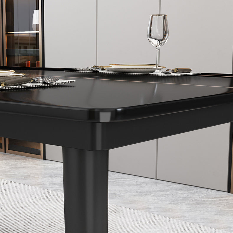 Traditional Luxury Rectangle Dining Room Table Sintered Stone Table with 4 Black Legs