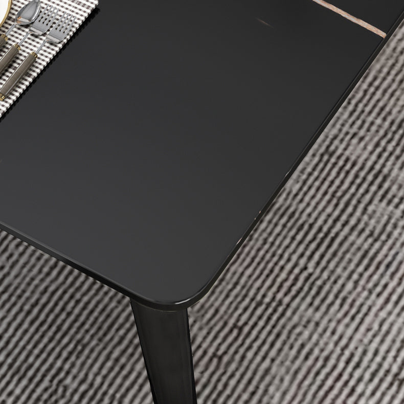 Traditional Luxury Rectangle Dining Room Table Sintered Stone Table with 4 Black Legs