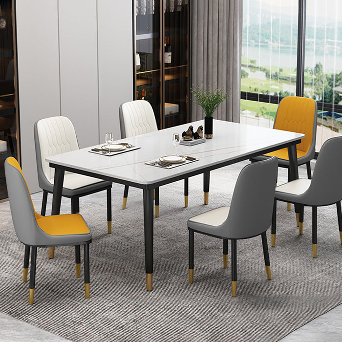Traditional Luxury Rectangle Dining Room Table Sintered Stone Table with 4 Black Legs