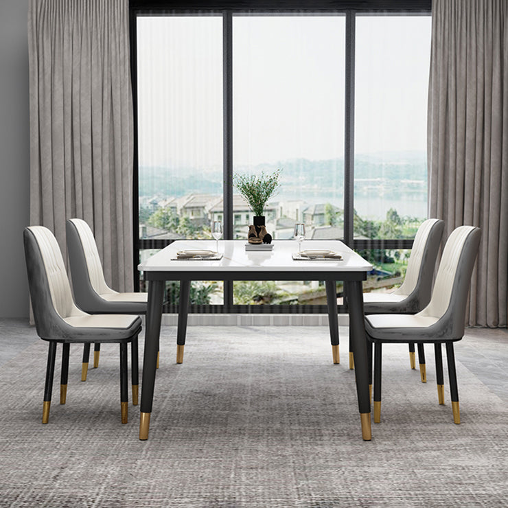 Traditional Luxury Rectangle Dining Room Table Sintered Stone Table with 4 Black Legs