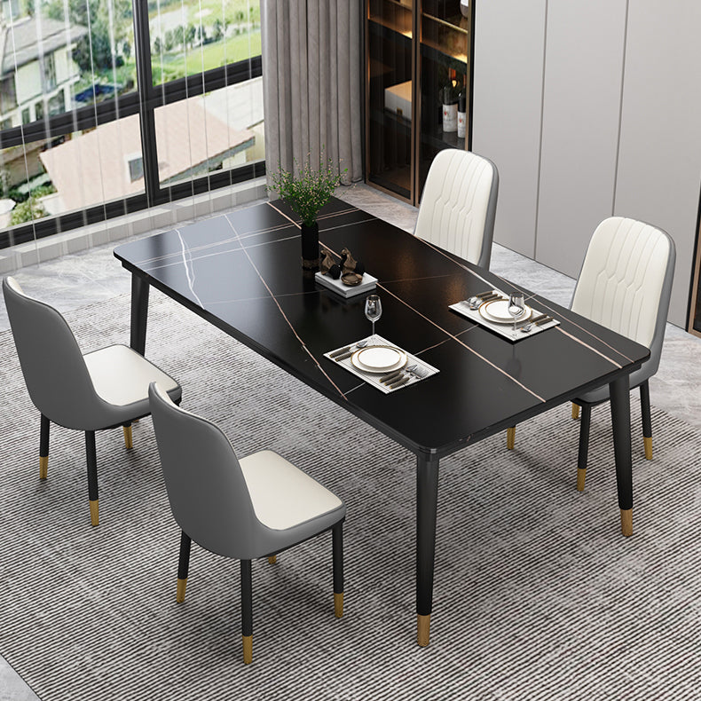 Traditional Luxury Rectangle Dining Room Table Sintered Stone Table with 4 Black Legs