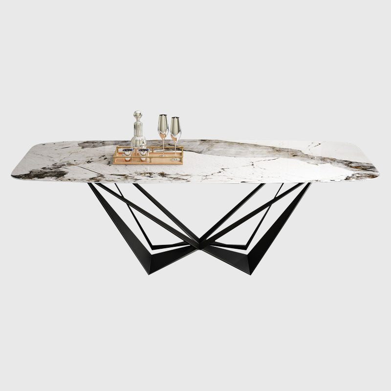 Simplicity Rectangle Dining Room Table Sintered Stone Table with Black Pedestal Base