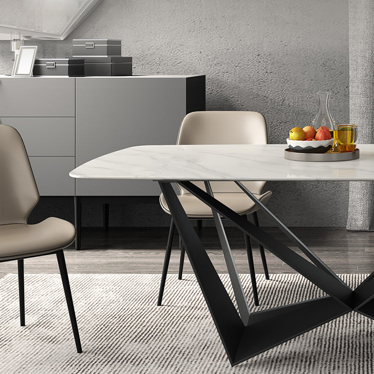 Simplicity Rectangle Dining Room Table Sintered Stone Table with Black Pedestal Base