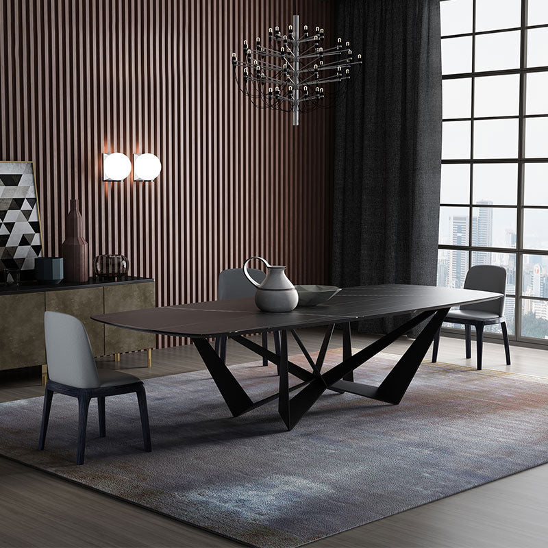 Simplicity Rectangle Dining Room Table Sintered Stone Table with Black Pedestal Base