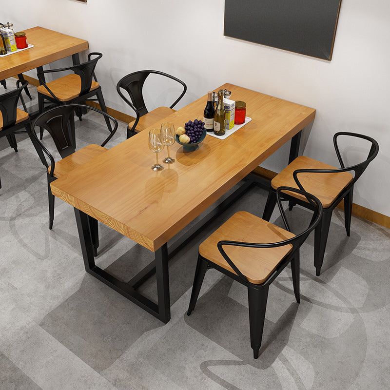 Mesa de comedor rectangular industrial Mesa de madera maciza con base de caballete