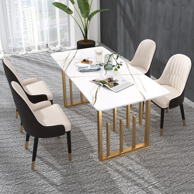 Traditionele luxe rechthoekige eettafel Gesinterde stenen tafel met dubbel voetstuk