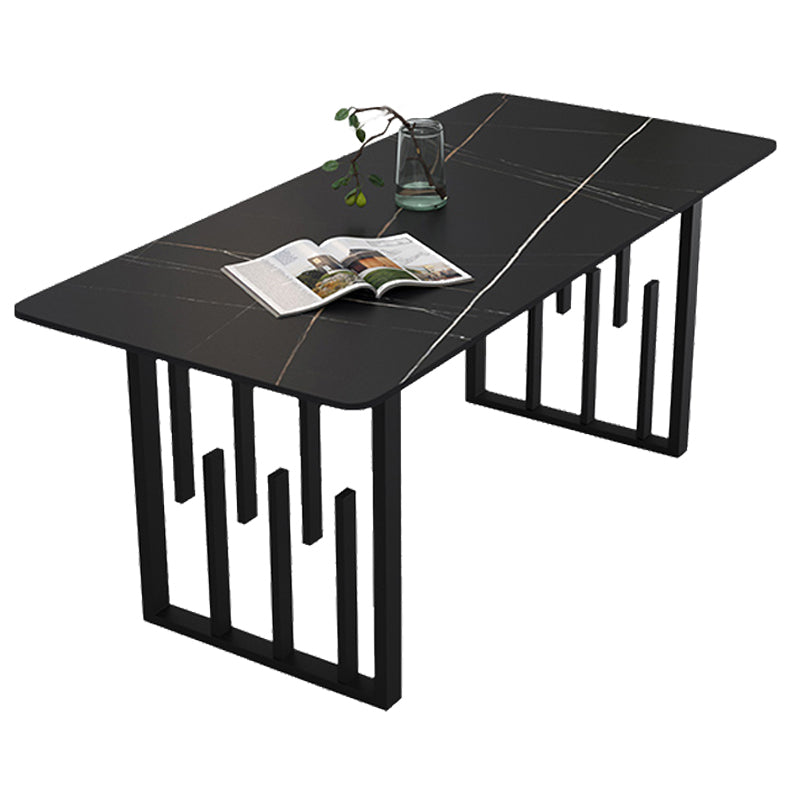 Traditionele luxe rechthoekige eettafel Gesinterde stenen tafel met dubbel voetstuk