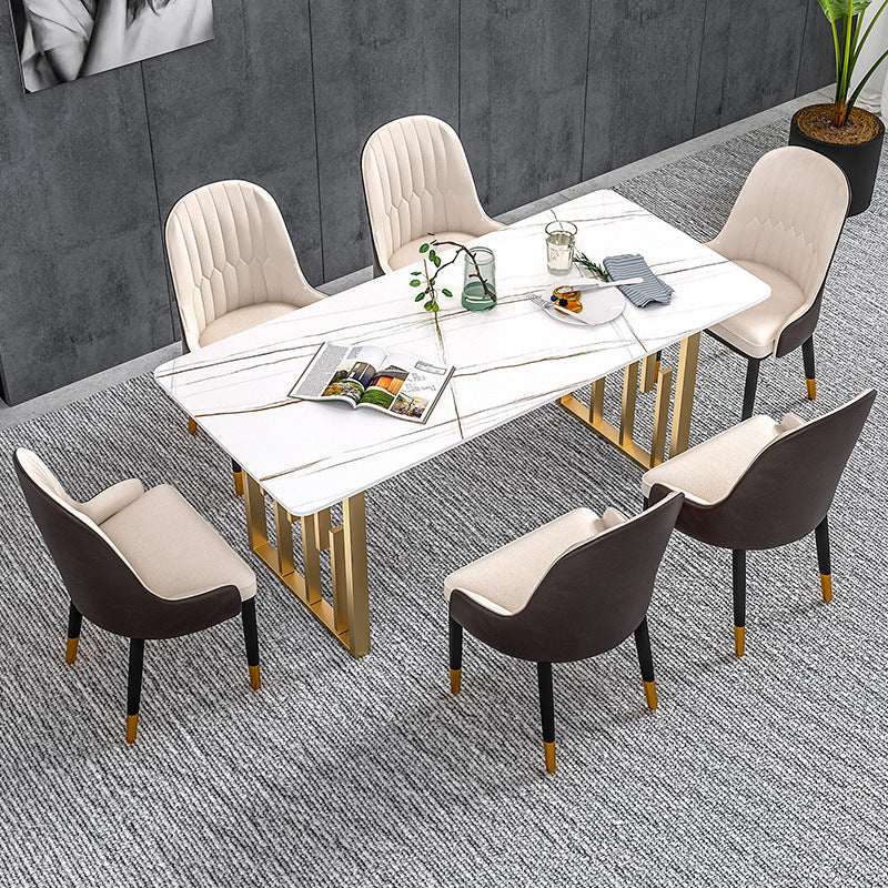 Traditionele luxe rechthoekige eettafel Gesinterde stenen tafel met dubbel voetstuk