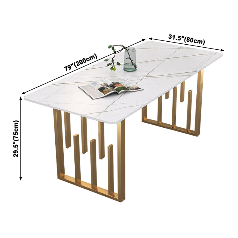 Traditionele luxe rechthoekige eettafel Gesinterde stenen tafel met dubbel voetstuk