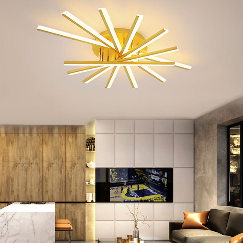 Plafonnier LED linéaire en acrylique, simplicité moderne, montage encastré en fer laqué pour salon