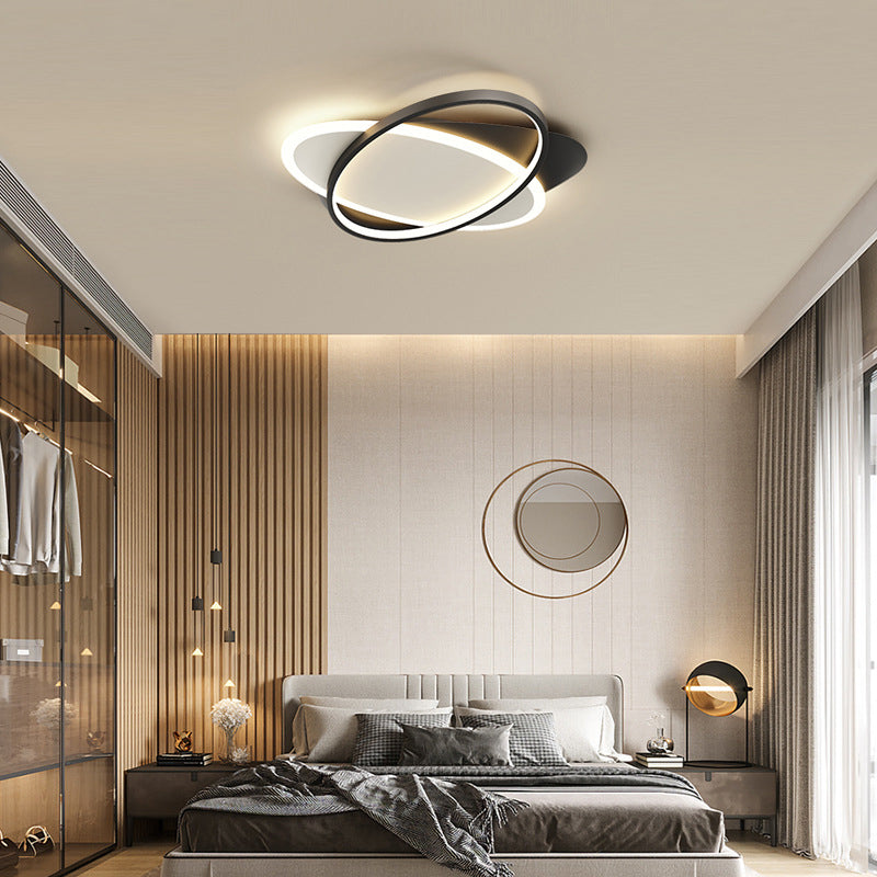 Lámpara de techo LED oblonga acrílica de estilo minimalista moderno, soporte empotrado de hierro lacado para dormitorio