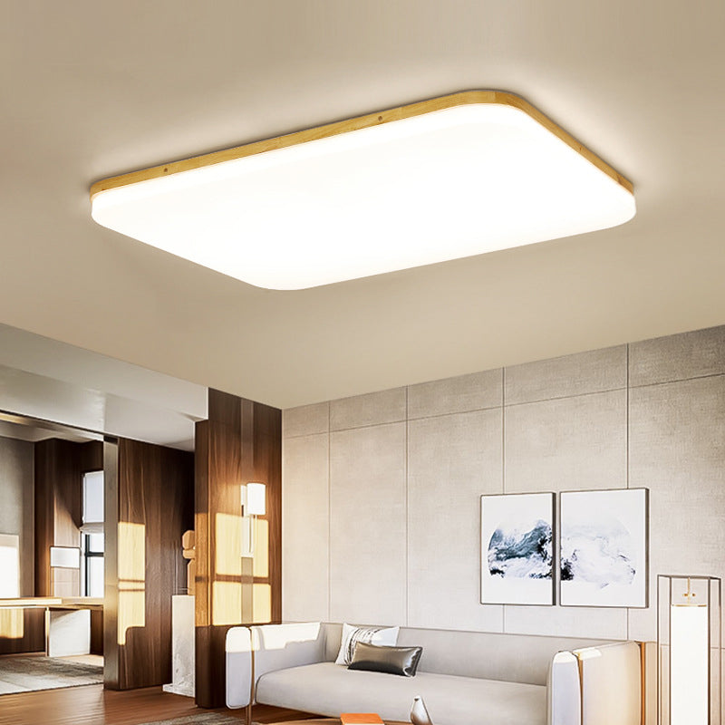 Geometry Shape LED Ceiling Lamp Modern Wooden 1 Light Flush Mount for Living Room