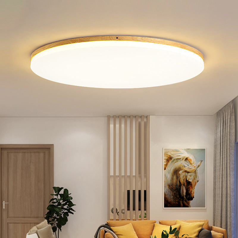 Geometry Shape LED Ceiling Lamp Modern Wooden 1 Light Flush Mount for Living Room