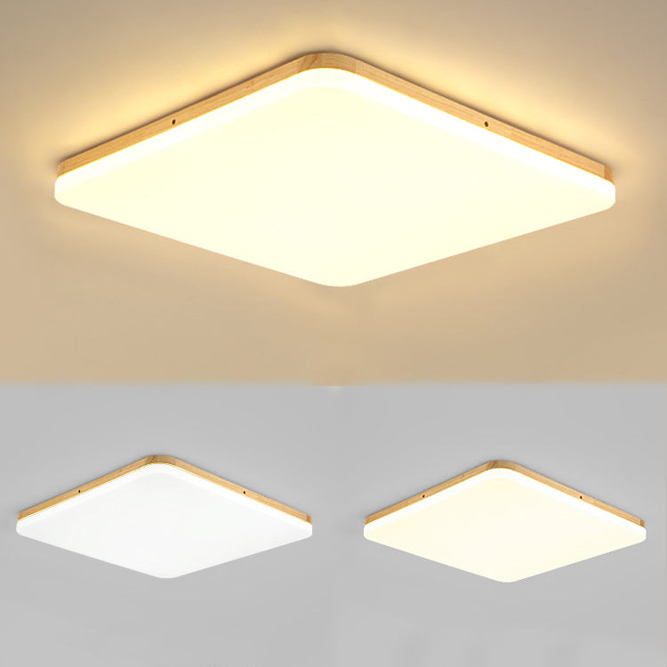 Geometry Shape LED Ceiling Lamp Modern Wooden 1 Light Flush Mount for Living Room