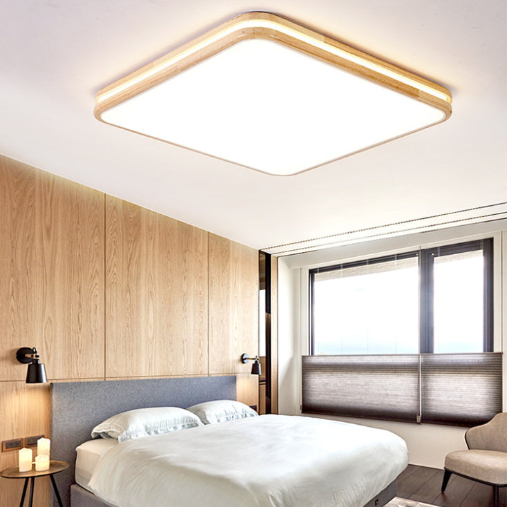 Geometry Shape LED Ceiling Lamp Modern Wood 1 Light Flush Mount for Dining Room Aisle