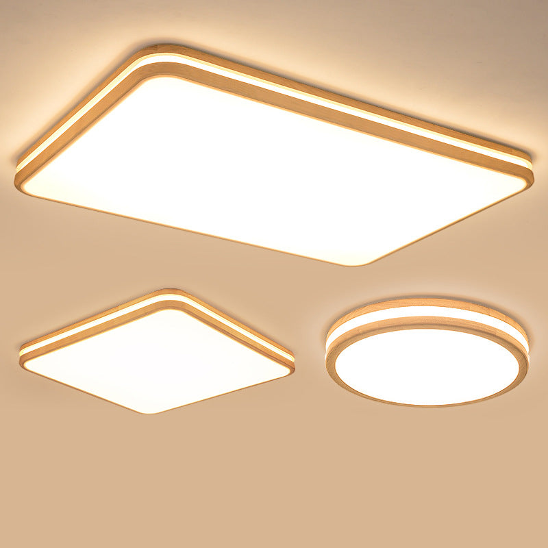 Geometry Shape LED Ceiling Lamp Modern Wood 1 Light Flush Mount for Dining Room Aisle