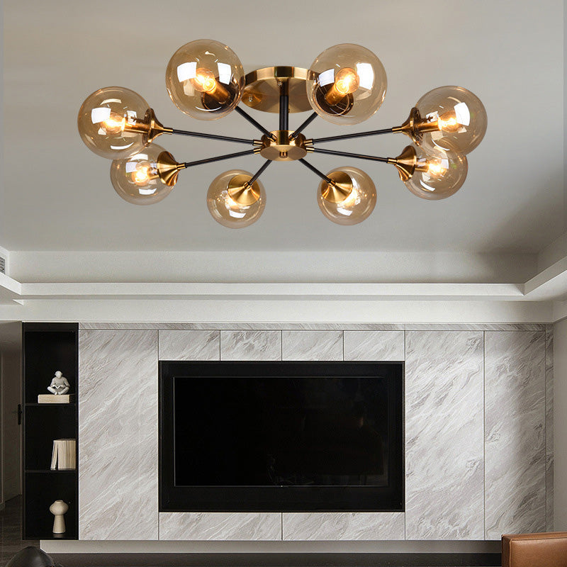 Moderne artistieke globe-plafondlamp, gelakt ijzer, semi-inbouw met glazen kap