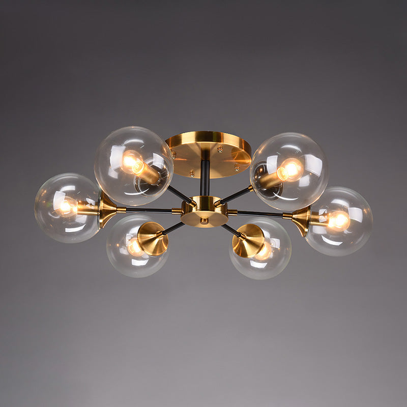 Moderne artistieke globe-plafondlamp, gelakt ijzer, semi-inbouw met glazen kap