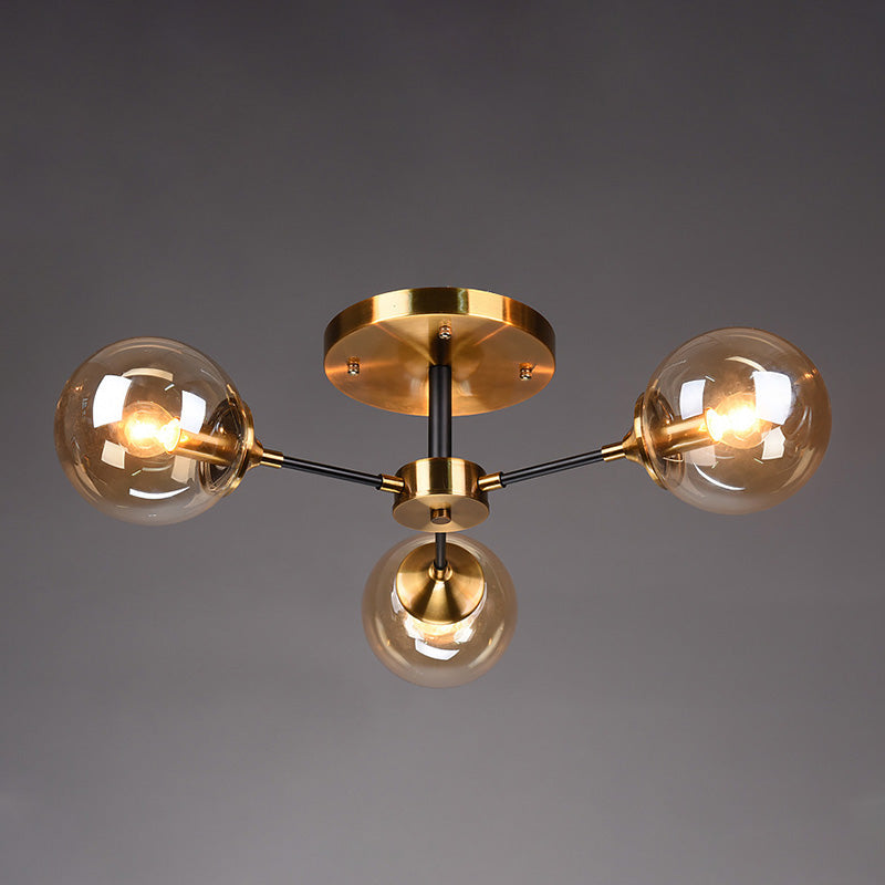 Moderne artistieke globe-plafondlamp, gelakt ijzer, semi-inbouw met glazen kap