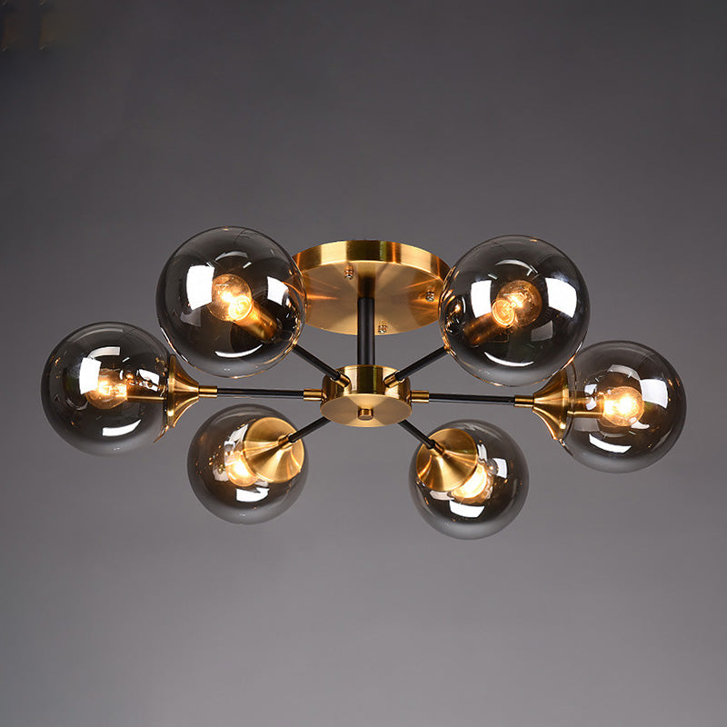 Moderne artistieke globe-plafondlamp, gelakt ijzer, semi-inbouw met glazen kap