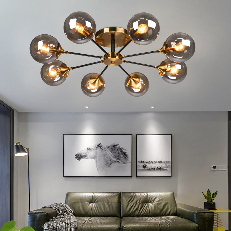 Moderne artistieke globe-plafondlamp, gelakt ijzer, semi-inbouw met glazen kap