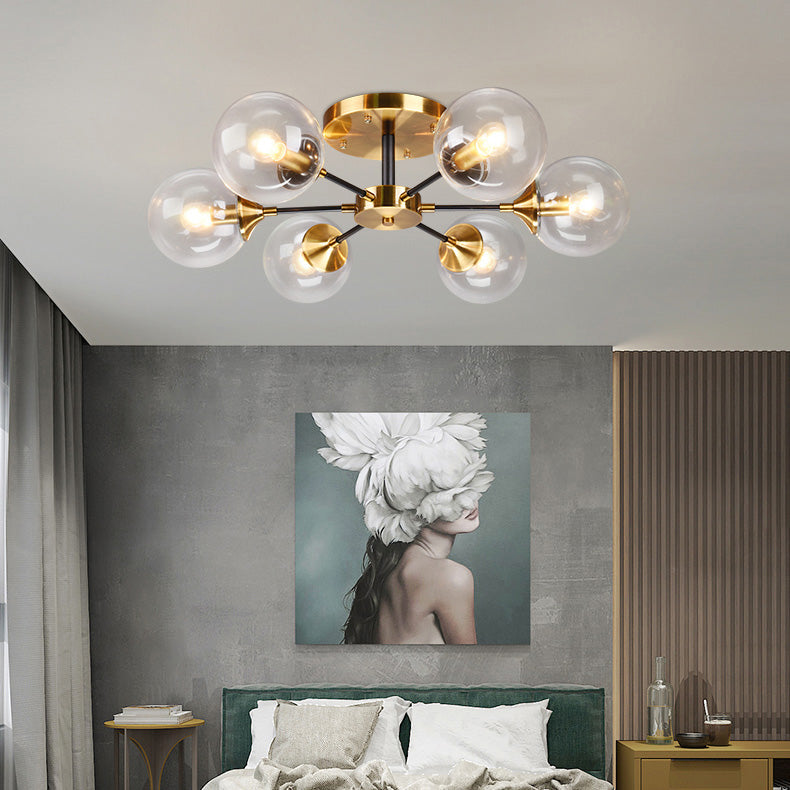 Moderne artistieke globe-plafondlamp, gelakt ijzer, semi-inbouw met glazen kap