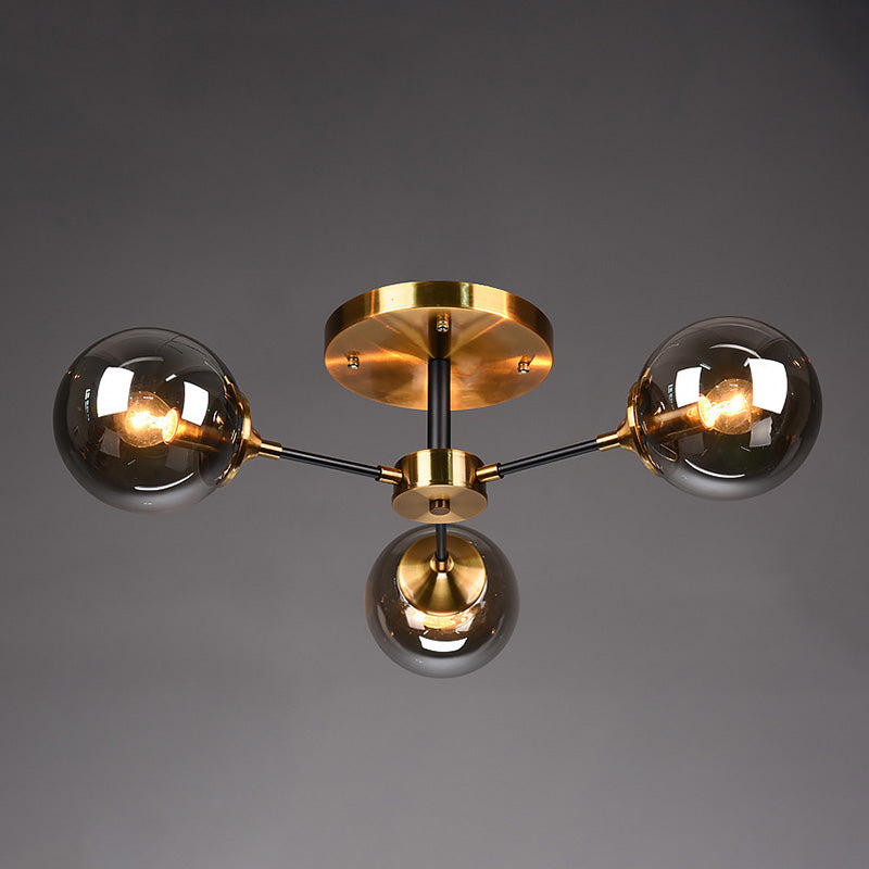 Moderne artistieke globe-plafondlamp, gelakt ijzer, semi-inbouw met glazen kap