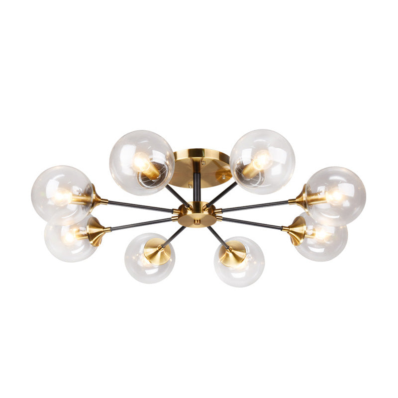 Moderne artistieke globe-plafondlamp, gelakt ijzer, semi-inbouw met glazen kap