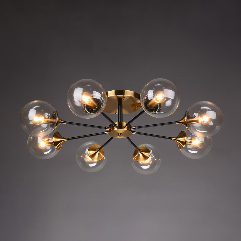 Moderne artistieke globe-plafondlamp, gelakt ijzer, semi-inbouw met glazen kap