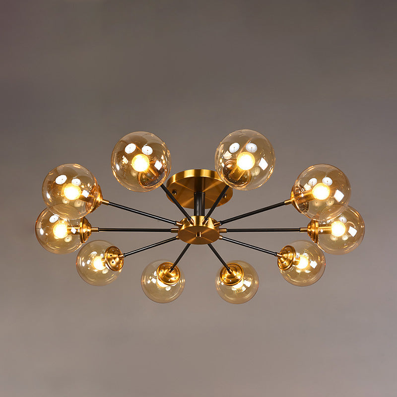 Moderne artistieke globe-plafondlamp, gelakt ijzer, semi-inbouw met glazen kap