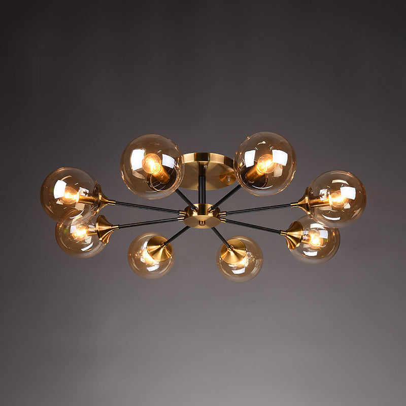 Moderne artistieke globe-plafondlamp, gelakt ijzer, semi-inbouw met glazen kap