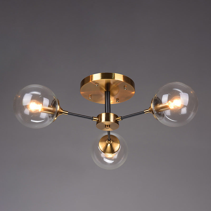 Moderne artistieke globe-plafondlamp, gelakt ijzer, semi-inbouw met glazen kap