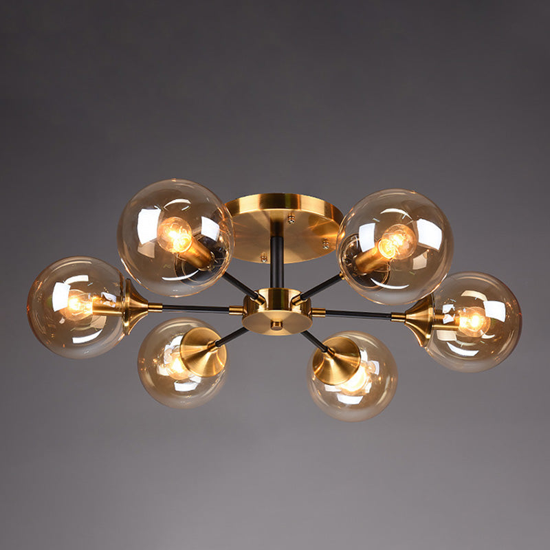 Moderne artistieke globe-plafondlamp, gelakt ijzer, semi-inbouw met glazen kap