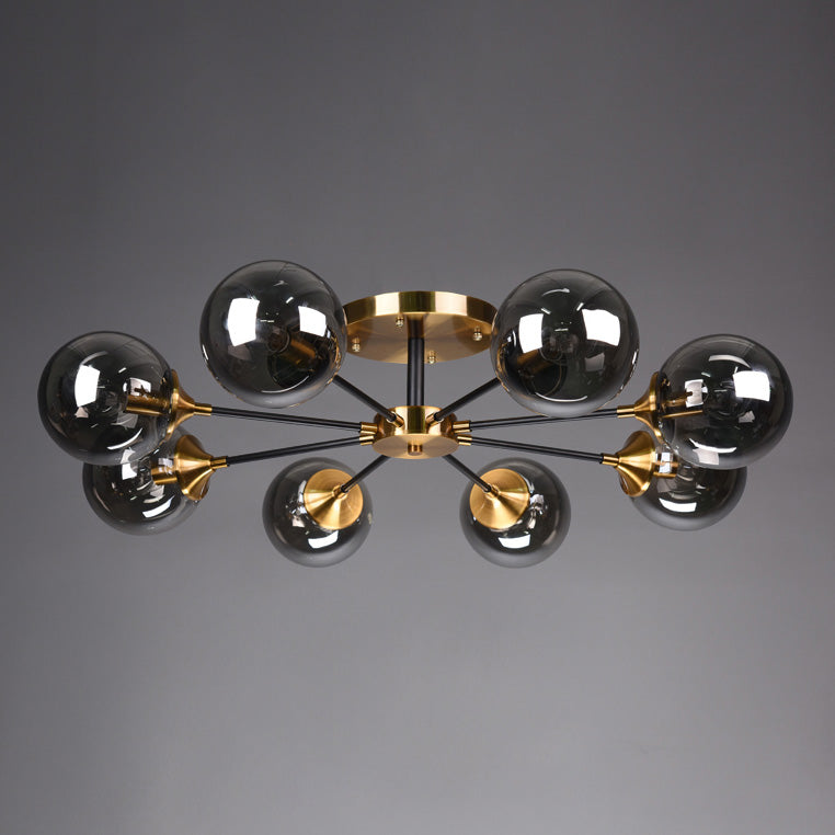 Moderne artistieke globe-plafondlamp, gelakt ijzer, semi-inbouw met glazen kap