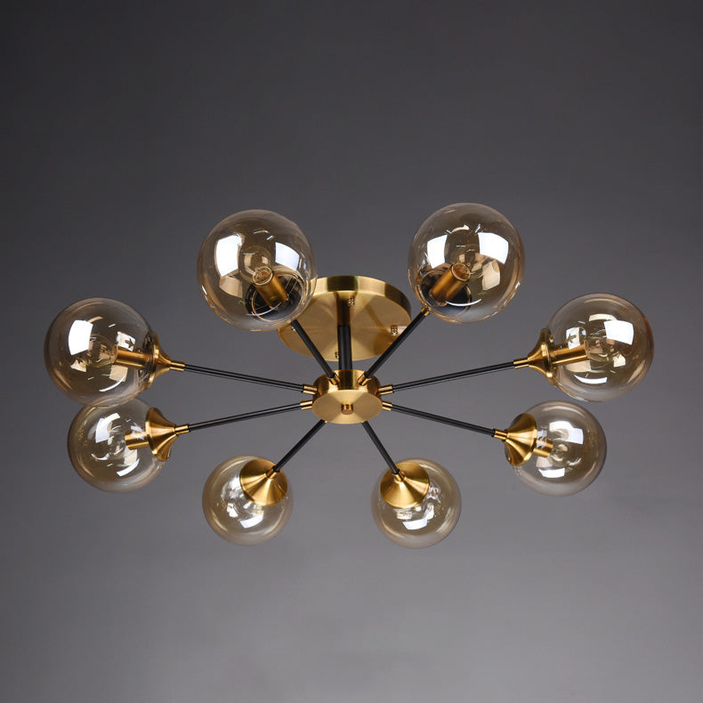 Moderne artistieke globe-plafondlamp, gelakt ijzer, semi-inbouw met glazen kap