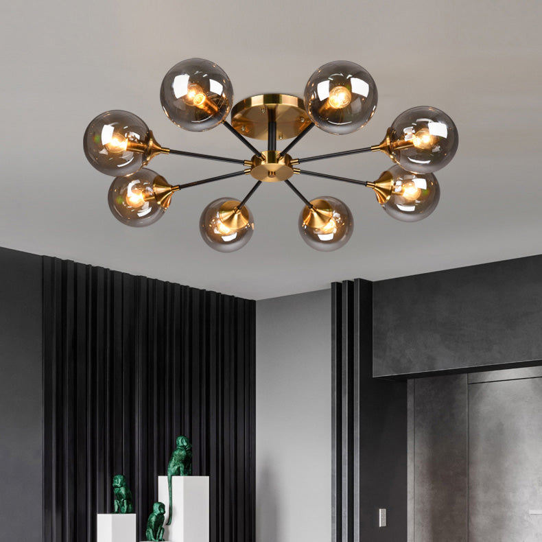 Moderne artistieke globe-plafondlamp, gelakt ijzer, semi-inbouw met glazen kap