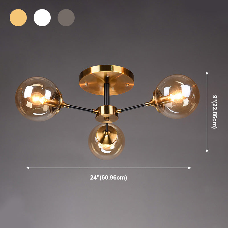 Modern Artistic Globe Ceiling Light Lacquered Iron Semi Flush Mount with Glass Shade