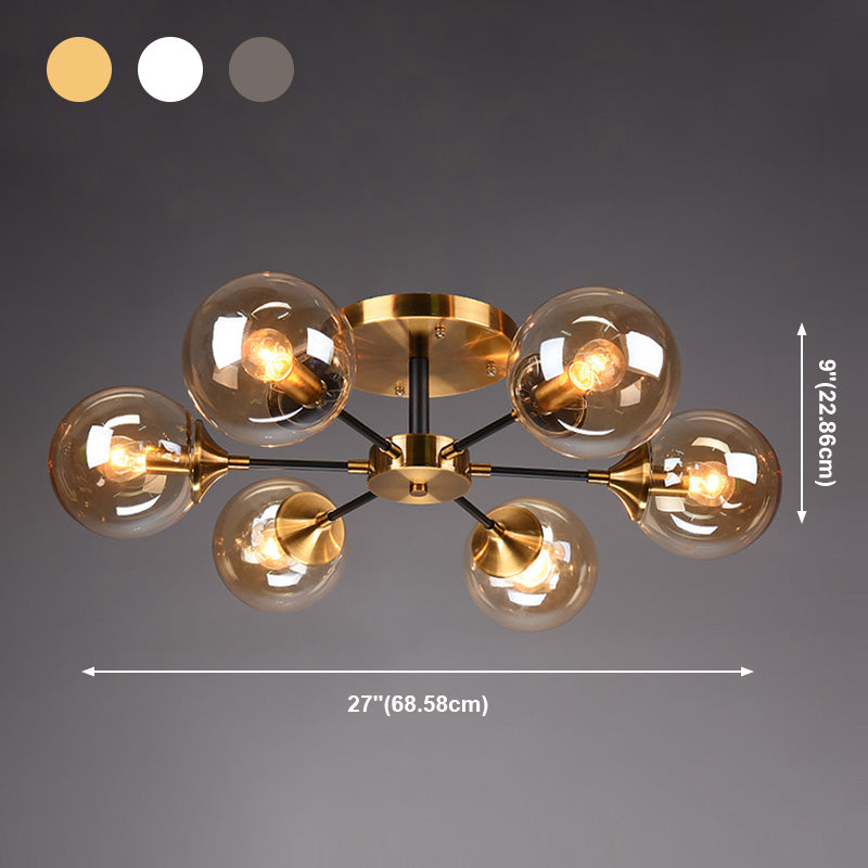 Moderne artistieke globe-plafondlamp, gelakt ijzer, semi-inbouw met glazen kap