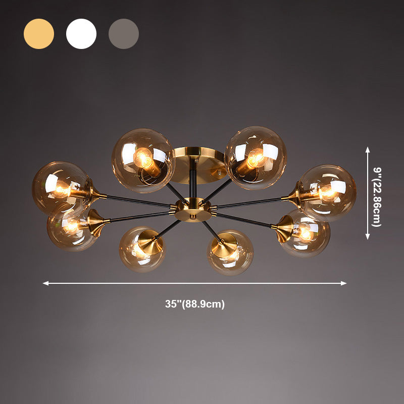 Moderne artistieke globe-plafondlamp, gelakt ijzer, semi-inbouw met glazen kap