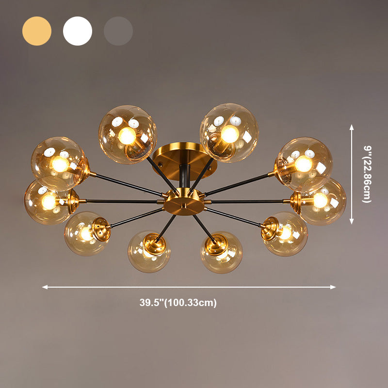 Moderne artistieke globe-plafondlamp, gelakt ijzer, semi-inbouw met glazen kap