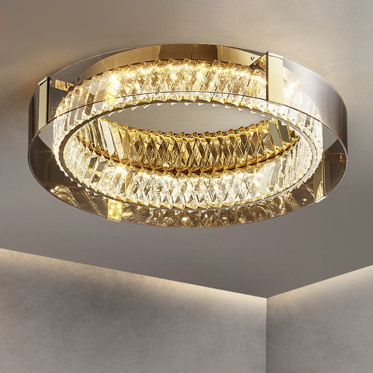 Lámpara de techo LED de acero inoxidable con soporte empotrado circular de cristal de estilo moderno y lujoso para dormitorio