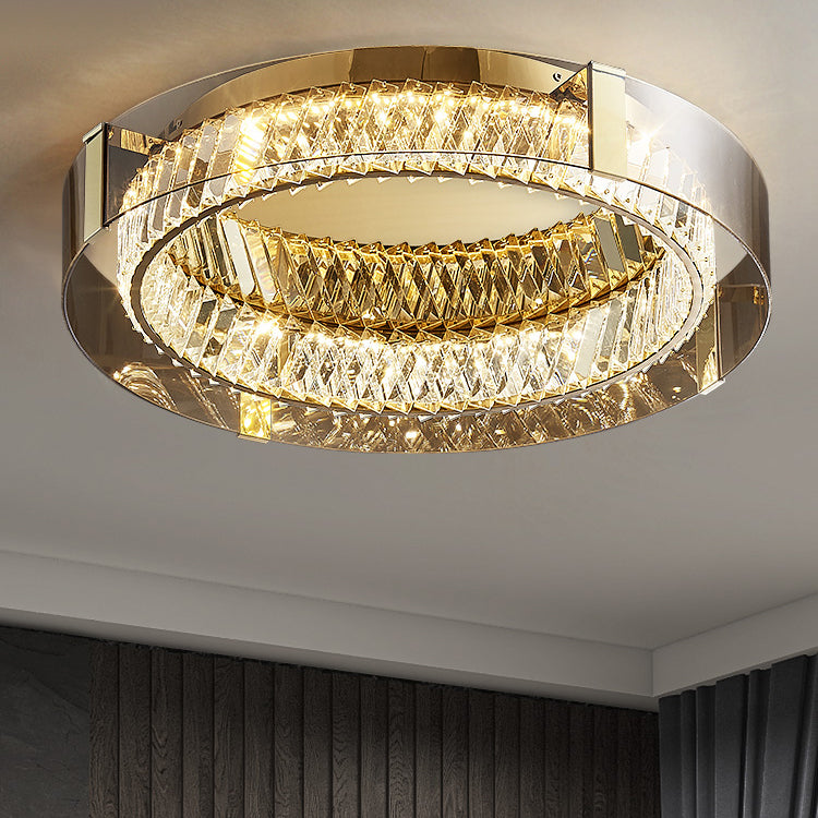 Lámpara de techo LED de acero inoxidable con soporte empotrado circular de cristal de estilo moderno y lujoso para dormitorio