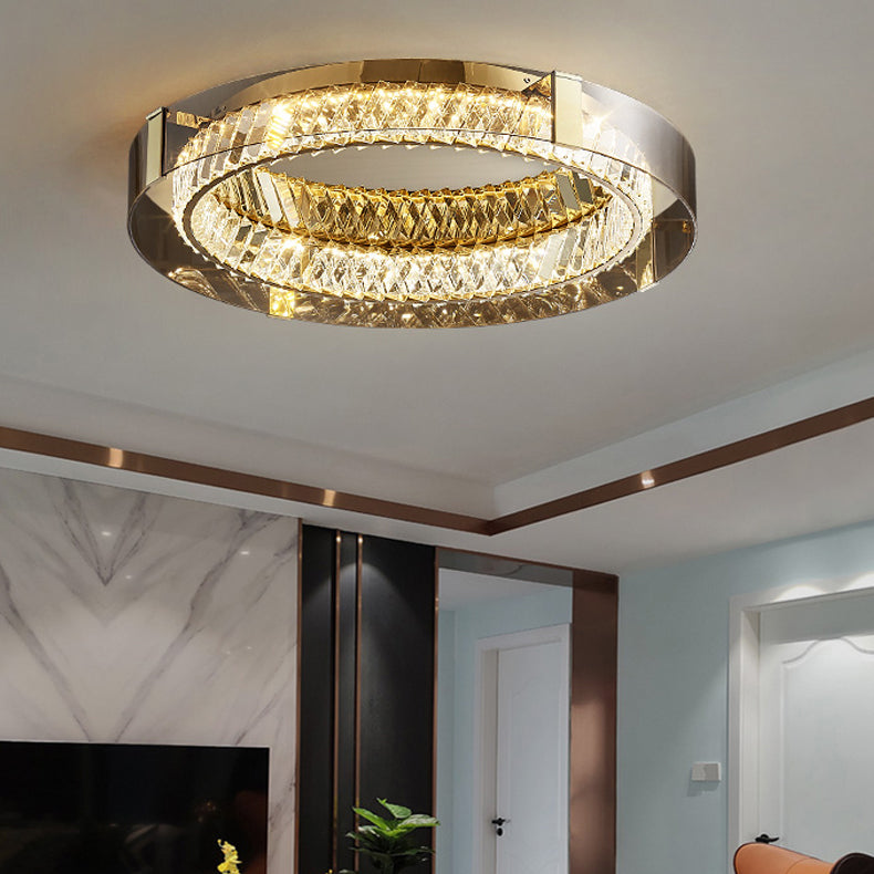 Lámpara de techo LED de acero inoxidable con soporte empotrado circular de cristal de estilo moderno y lujoso para dormitorio