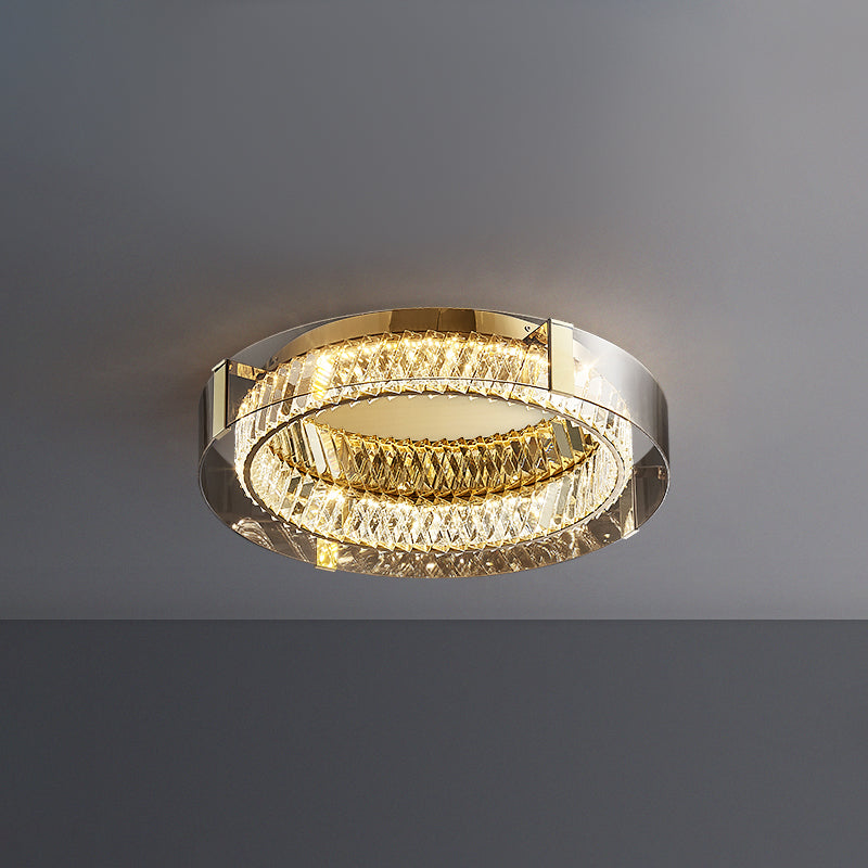 Stainless-Steel LED Ceiling Fixture in Modern Luxury Style Crystal Circular Flush Mount for Bedroom