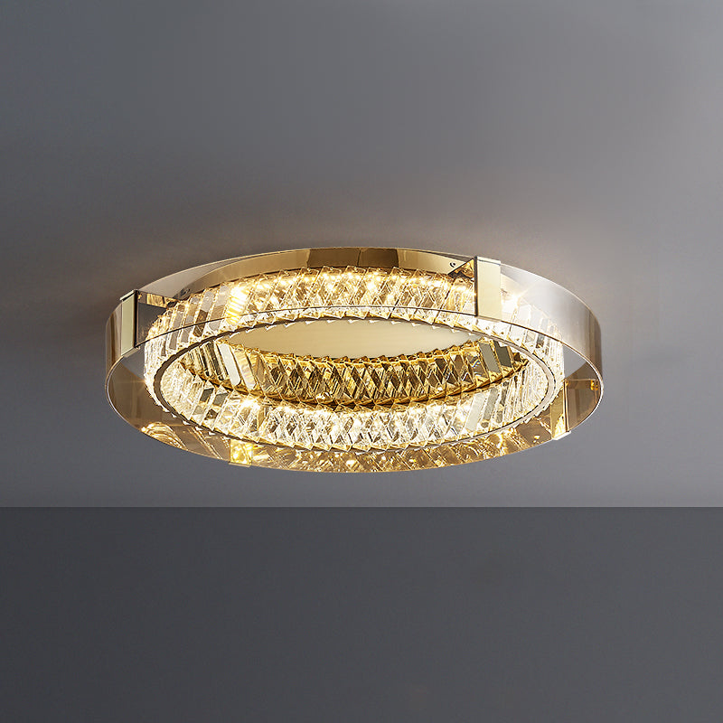 Stainless-Steel LED Ceiling Fixture in Modern Luxury Style Crystal Circular Flush Mount for Bedroom