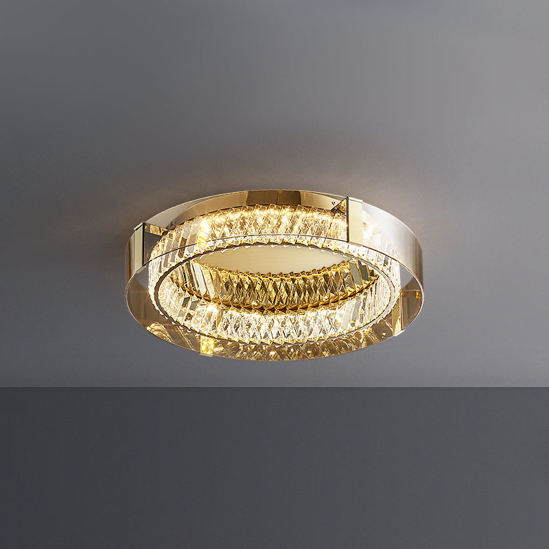 Stainless-Steel LED Ceiling Fixture in Modern Luxury Style Crystal Circular Flush Mount for Bedroom