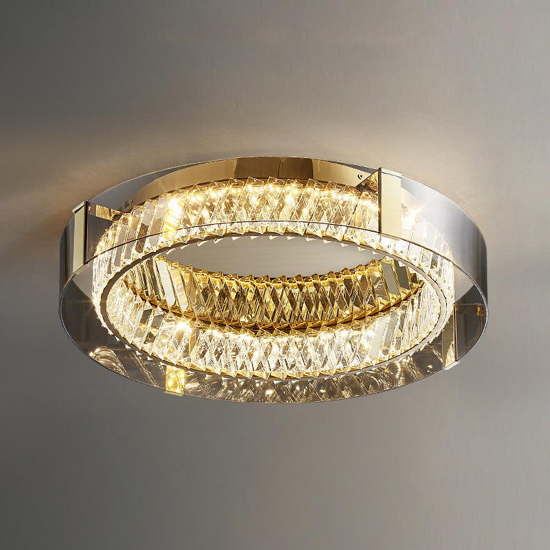 Stainless-Steel LED Ceiling Fixture in Modern Luxury Style Crystal Circular Flush Mount for Bedroom