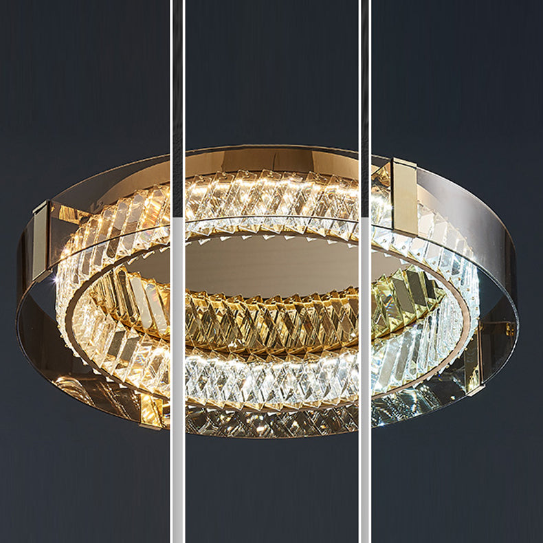 Lámpara de techo LED de acero inoxidable con soporte empotrado circular de cristal de estilo moderno y lujoso para dormitorio
