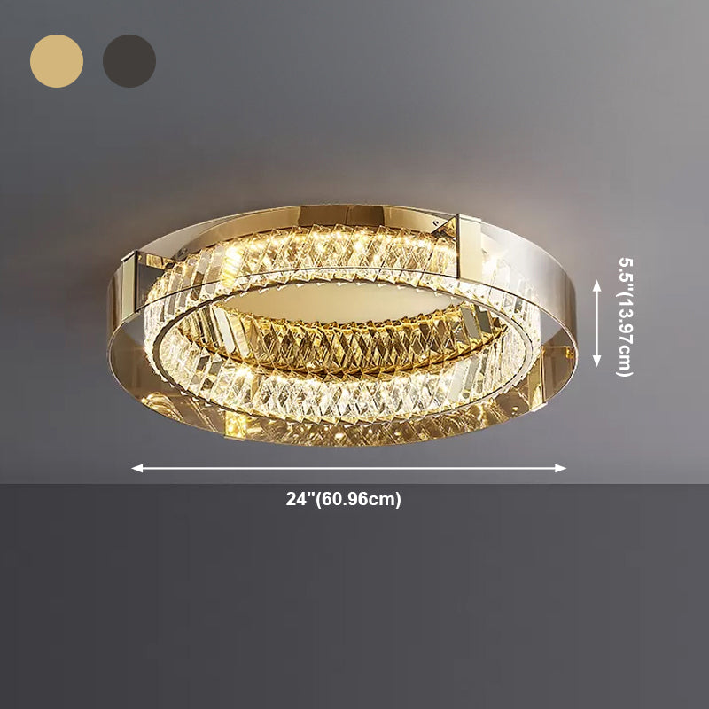 Stainless-Steel LED Ceiling Fixture in Modern Luxury Style Crystal Circular Flush Mount for Bedroom